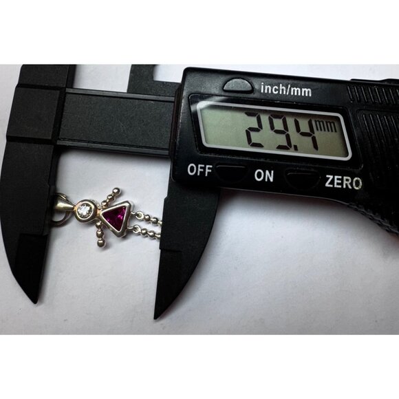 Vintage Sterling Silver 925 Girl Pendant Ruby Red Triangle Gem Estate Jewelry - Picture 5 of 9